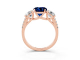 Rose gold Three-Stone Round Cut Blue Sapphire Ring with Pavé Band and Prong Setting_15