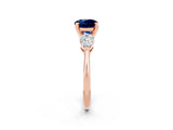 Rose gold Three-Stone Round Cut Blue Sapphire Ring with Pear Side Stones and Four-Prong Setting_2