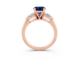 Rose gold Three-Stone Round Cut Blue Sapphire Ring with Pear Side Stones and Four-Prong Setting_3