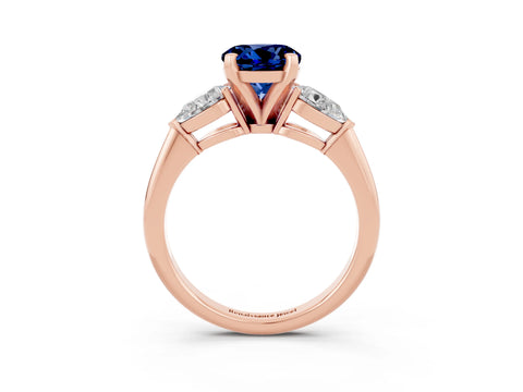 Rose gold Three-Stone Round Cut Blue Sapphire Ring with Pear Side Stones and Four-Prong Setting_3