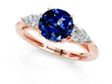 Rose gold Three-Stone Round Cut Blue Sapphire Ring with Pear  Side Stones in Four-Prong Setting_13