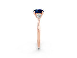 Rose gold Three-Stone Round Cut Blue Sapphire Ring with Pear  Side Stones in Four-Prong Setting_14