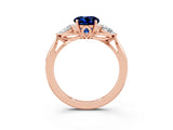 Rose gold Three-Stone Round Cut Blue Sapphire Ring with Pear  Side Stones in Four-Prong Setting_15