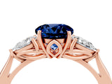 Rose gold Three-Stone Round Cut Blue Sapphire Ring with Pear  Side Stones in Four-Prong Setting_16