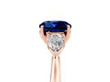 Rose gold Three-Stone Round Cut Blue Sapphire Ring with Pear  Side Stones in Four-Prong Setting_17