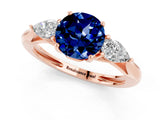 Rose gold Three-Stone Round Cut Blue Sapphire Ring with Pear  Side Stones in Four-Prong Setting_37
