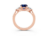 Rose gold Three-Stone Round Cut Blue Sapphire Ring with Pear  Side Stones in Four-Prong Setting_39