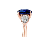 Rose gold Three-Stone Round Cut Blue Sapphire Ring with Pear  Side Stones in Four-Prong Setting_41