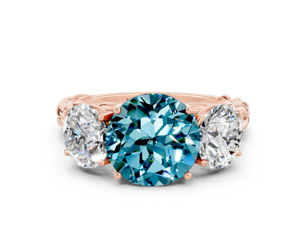 Rose gold Three-Stone Round Cut Blue Topaz Braided Band Ring with Four-Prong Setting