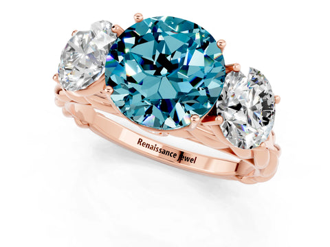 Rose gold Three-Stone Round Cut Blue Topaz Braided Band Ring with Four-Prong Setting_13