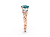 Rose gold Three-Stone Round Cut Blue Topaz Braided Band Ring with Four-Prong Setting_14