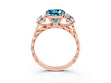 Rose gold Three-Stone Round Cut Blue Topaz Braided Band Ring with Four-Prong Setting_15