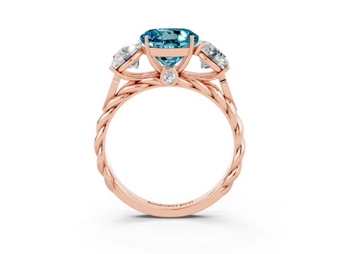 Rose gold Three-Stone Round Cut Blue Topaz Braided Band Ring with Four-Prong Setting_15
