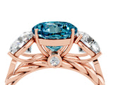 Rose gold Three-Stone Round Cut Blue Topaz Braided Band Ring with Four-Prong Setting_16