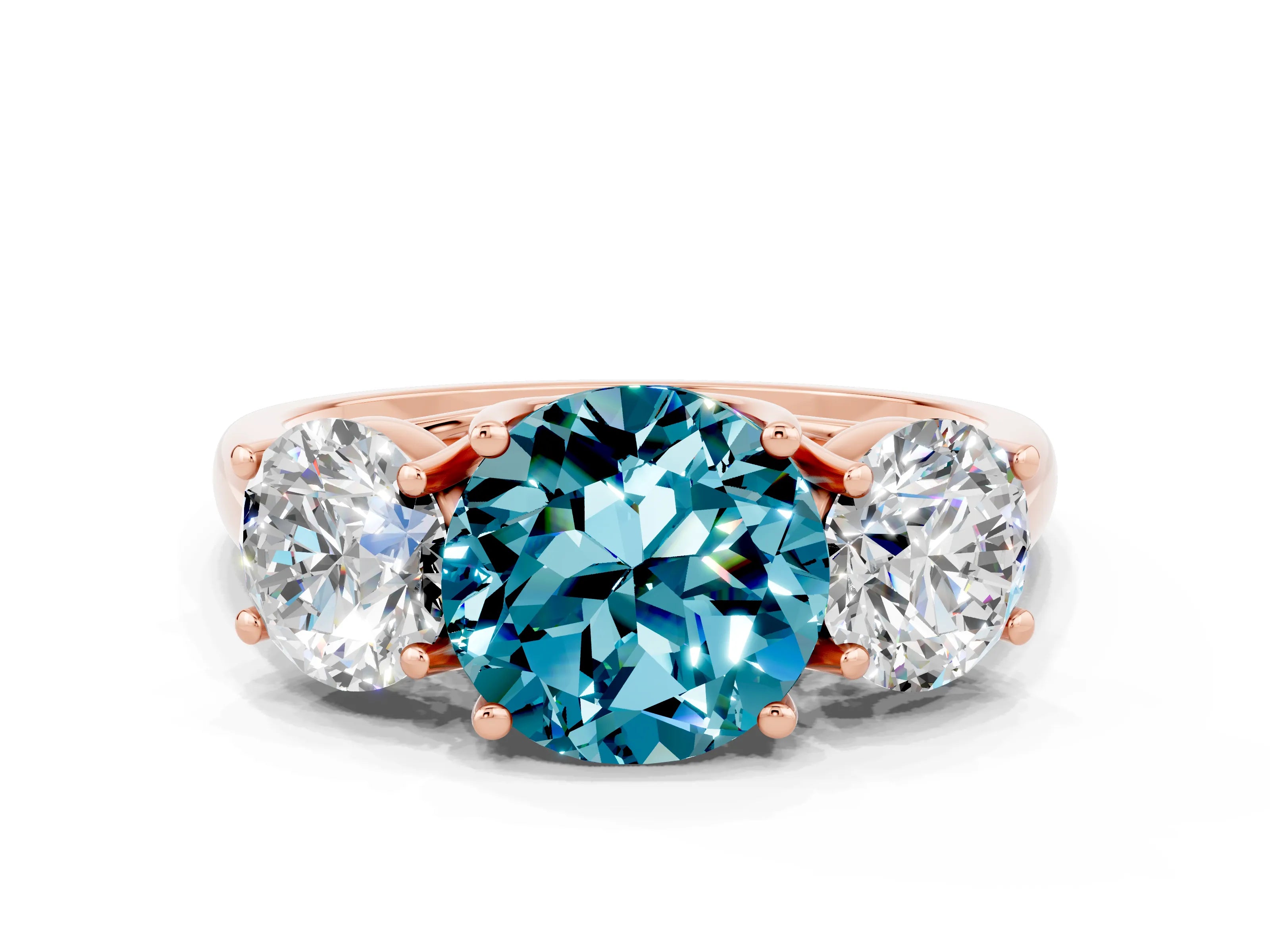 Rose gold Three-Stone Round Cut Blue Topaz Engagement Ring with Prong Setting