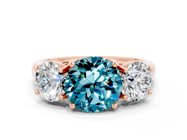 Rose gold Three-Stone Round Cut Blue Topaz Engagement Ring with Prong Setting