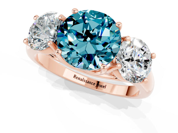 Rose gold Three-Stone Round Cut Blue Topaz Engagement Ring with Prong Setting