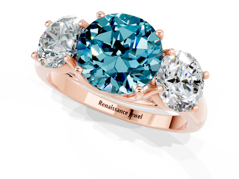 Rose gold Three-Stone Round Cut Blue Topaz Engagement Ring with Prong Setting_1