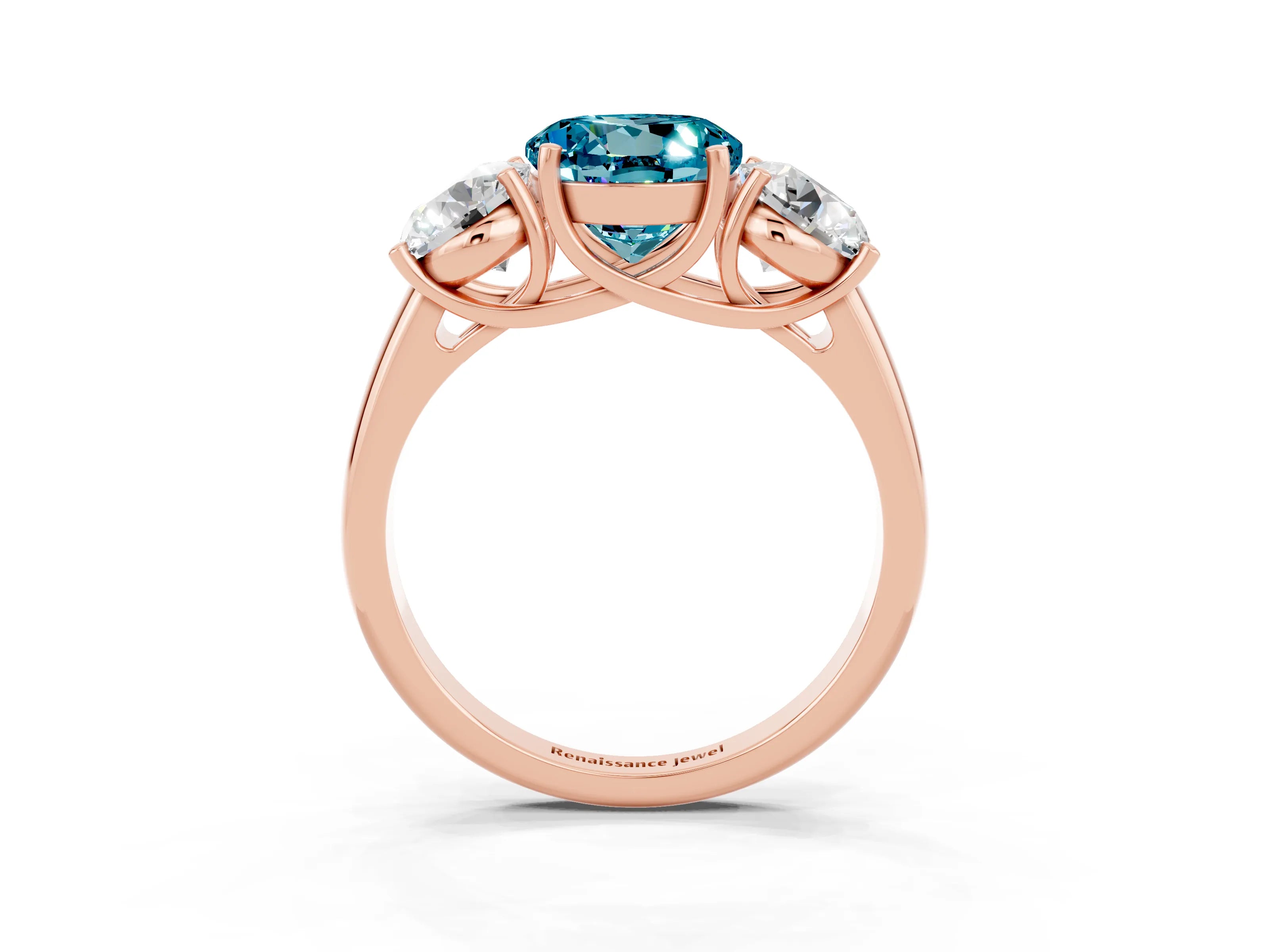 Rose gold Three-Stone Round Cut Blue Topaz Engagement Ring with Prong Setting_3