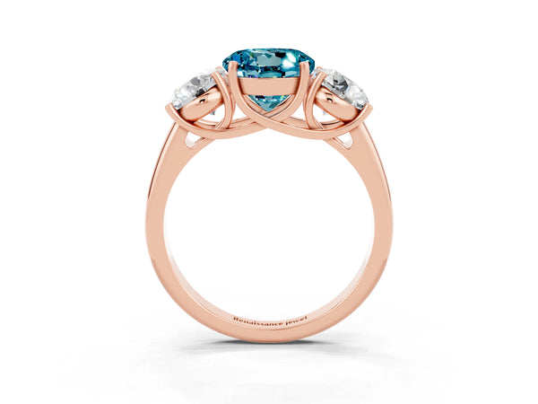 Rose gold Three-Stone Round Cut Blue Topaz Engagement Ring with Prong Setting