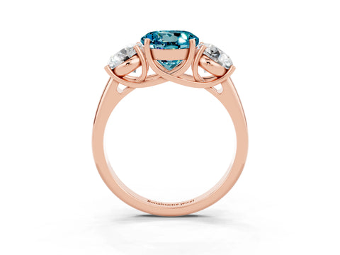 Rose gold Three-Stone Round Cut Blue Topaz Engagement Ring with Prong Setting_3