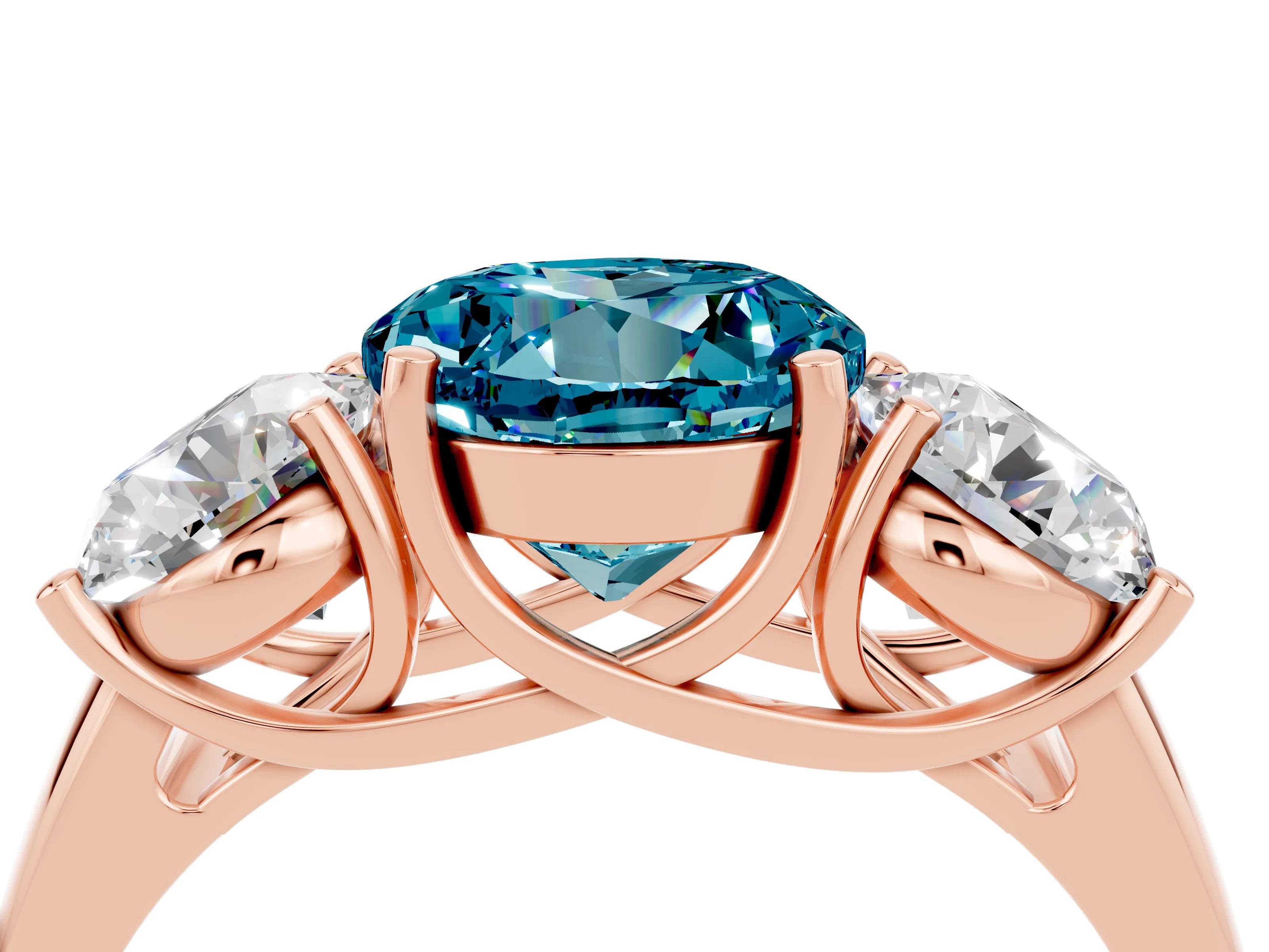 Rose gold Three-Stone Round Cut Blue Topaz Engagement Ring with Prong Setting_4