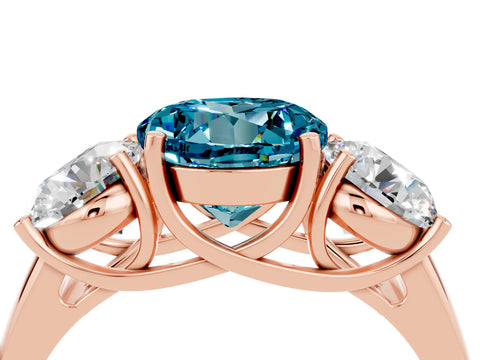 Rose gold Three-Stone Round Cut Blue Topaz Engagement Ring with Prong Setting_4