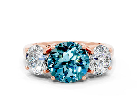 Rose gold Three-Stone Round Cut Blue Topaz Engagement Ring with Prong Setting