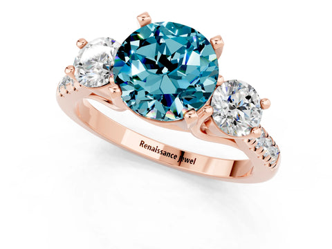 Rose gold Three-Stone Round Cut Blue Topaz Pavé Band with Four-Prong Setting_1