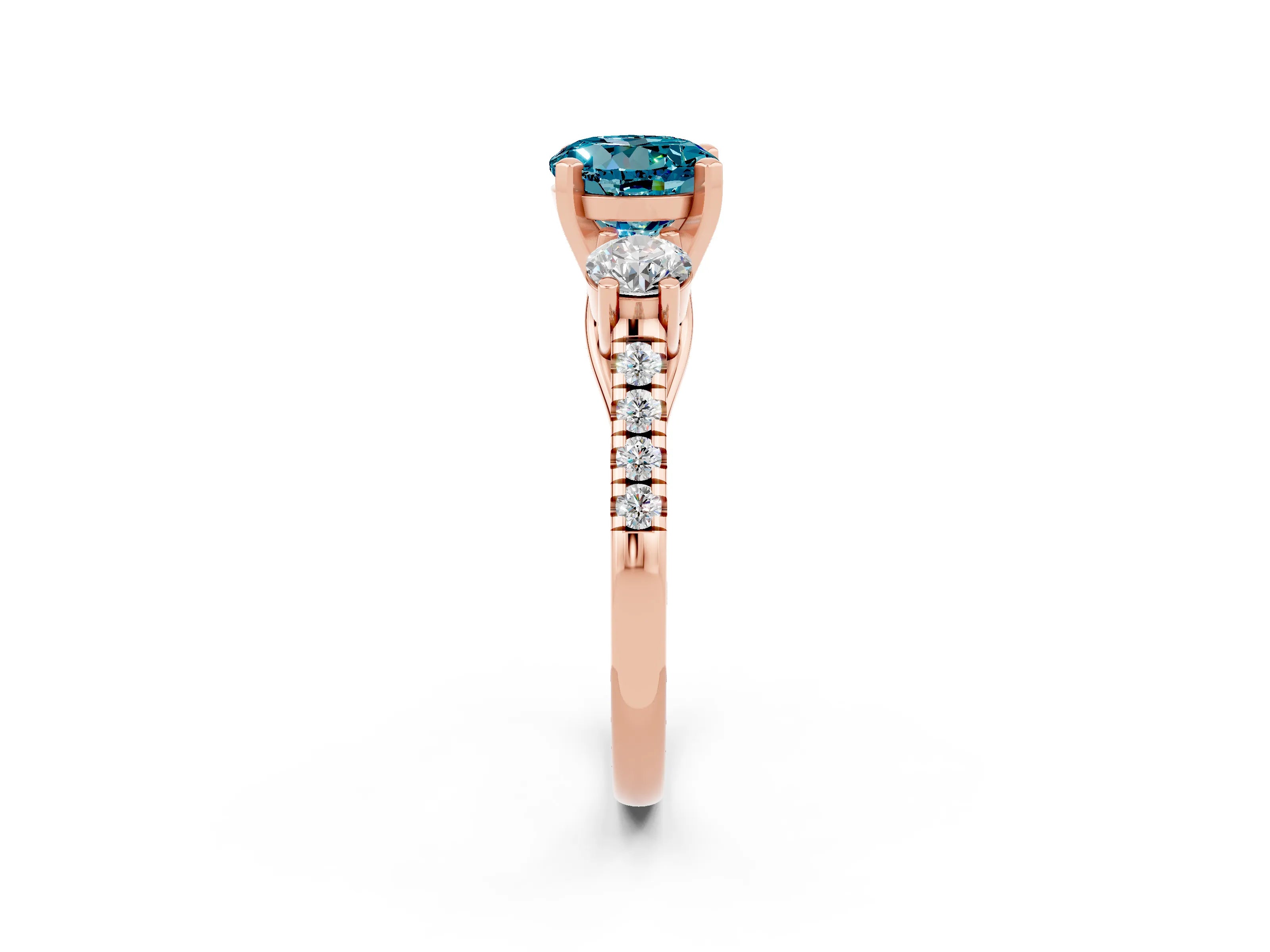 Rose gold Three-Stone Round Cut Blue Topaz Pavé Band with Four-Prong Setting_2