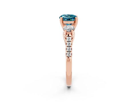 Rose gold Three-Stone Round Cut Blue Topaz Pavé Band with Four-Prong Setting_2