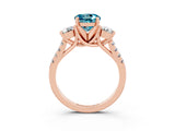 Rose gold Three-Stone Round Cut Blue Topaz Pavé Band with Four-Prong Setting_3