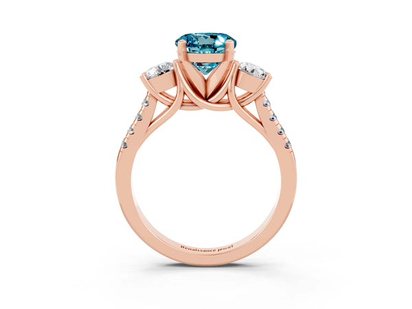 Rose gold Three-Stone Round Cut Blue Topaz Pavé Band with Four-Prong Setting