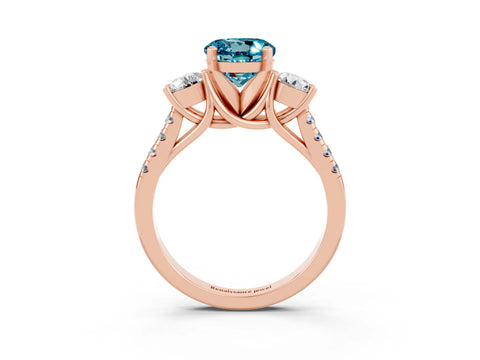 Rose gold Three-Stone Round Cut Blue Topaz Pavé Band with Four-Prong Setting_3