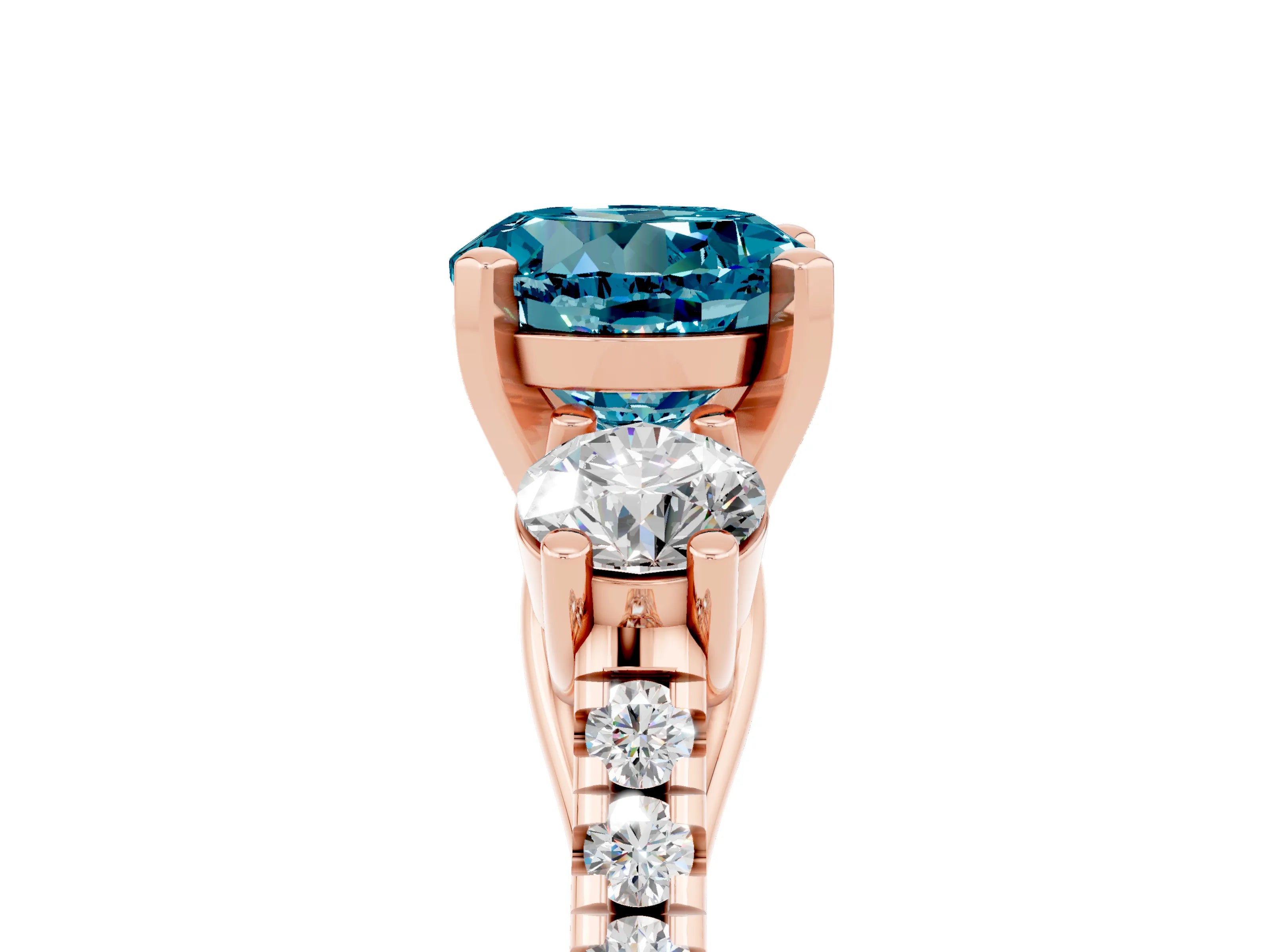 Rose gold Three-Stone Round Cut Blue Topaz Pavé Band with Four-Prong Setting_5