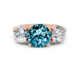 Rose gold Three-Stone Round Cut Blue Topaz Ring with Pavé Band and Prong Setting_12