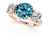 Rose gold Three-Stone Round Cut Blue Topaz Ring with Pavé Band and Prong Setting_13