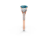 Rose gold Three-Stone Round Cut Blue Topaz Ring with Pavé Band and Prong Setting_14