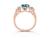 Rose gold Three-Stone Round Cut Blue Topaz Ring with Pavé Band and Prong Setting_15