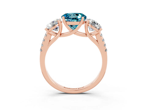 Rose gold Three-Stone Round Cut Blue Topaz Ring with Pavé Band and Prong Setting_15