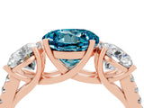 Rose gold Three-Stone Round Cut Blue Topaz Ring with Pavé Band and Prong Setting_16
