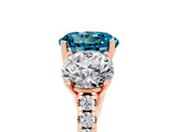 Rose gold Three-Stone Round Cut Blue Topaz Ring with Pavé Band and Prong Setting_17