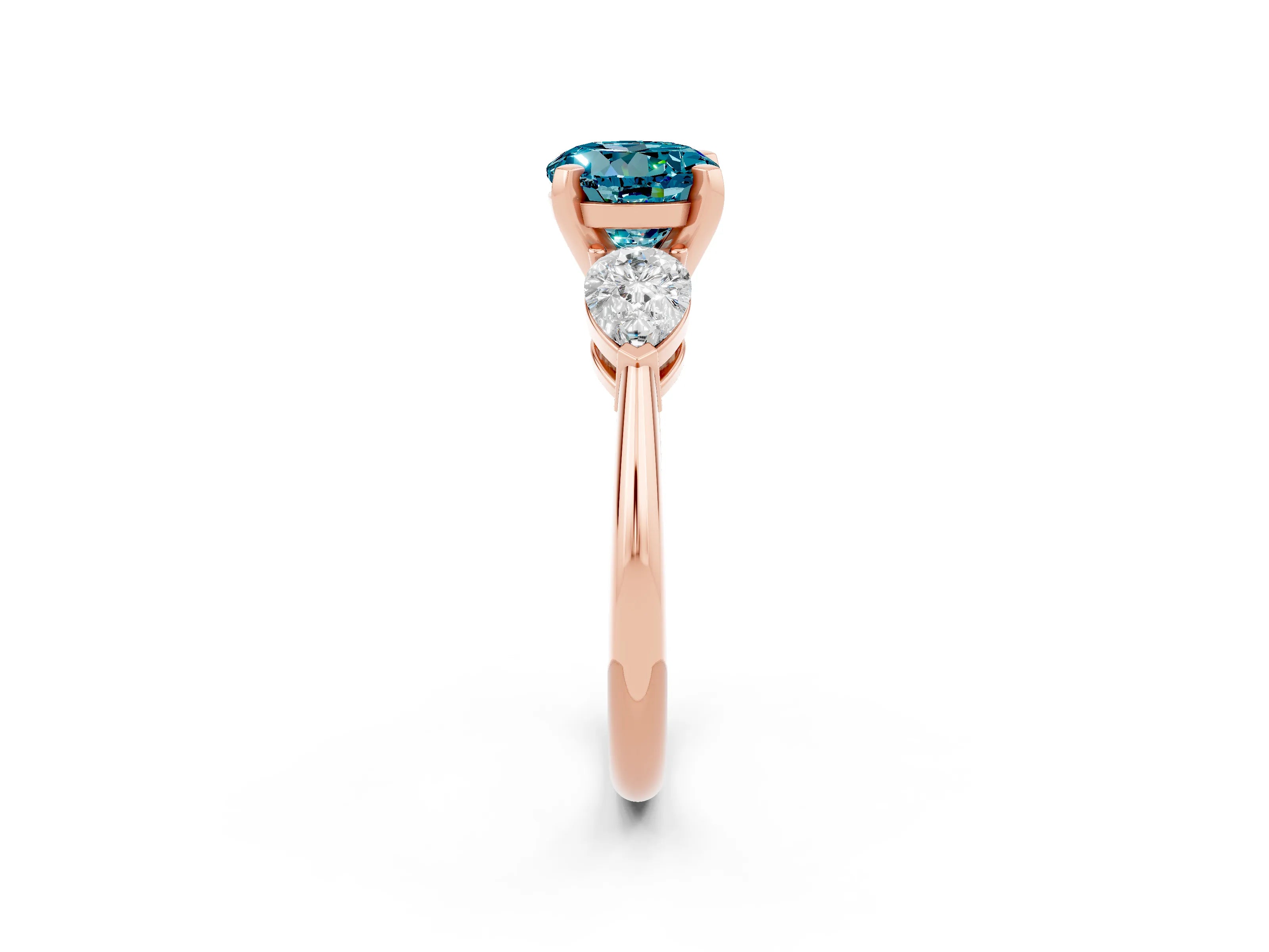 Rose gold Three-Stone Round Cut Blue Topaz Ring with Pear Side Stones and Four-Prong Setting_2