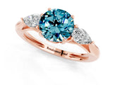 Rose gold Three-Stone Round Cut Blue Topaz Ring with Pear  Side Stones in Four-Prong Setting_13