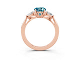 Rose gold Three-Stone Round Cut Blue Topaz Ring with Pear  Side Stones in Four-Prong Setting_15