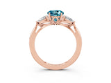 Rose gold Three-Stone Round Cut Blue Topaz Ring with Pear  Side Stones in Four-Prong Setting_39