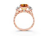 Rose gold Three-Stone Round Cut Citrine Braided Band Ring with Four-Prong Setting_15