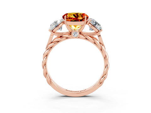 Rose gold Three-Stone Round Cut Citrine Braided Band Ring with Four-Prong Setting_15