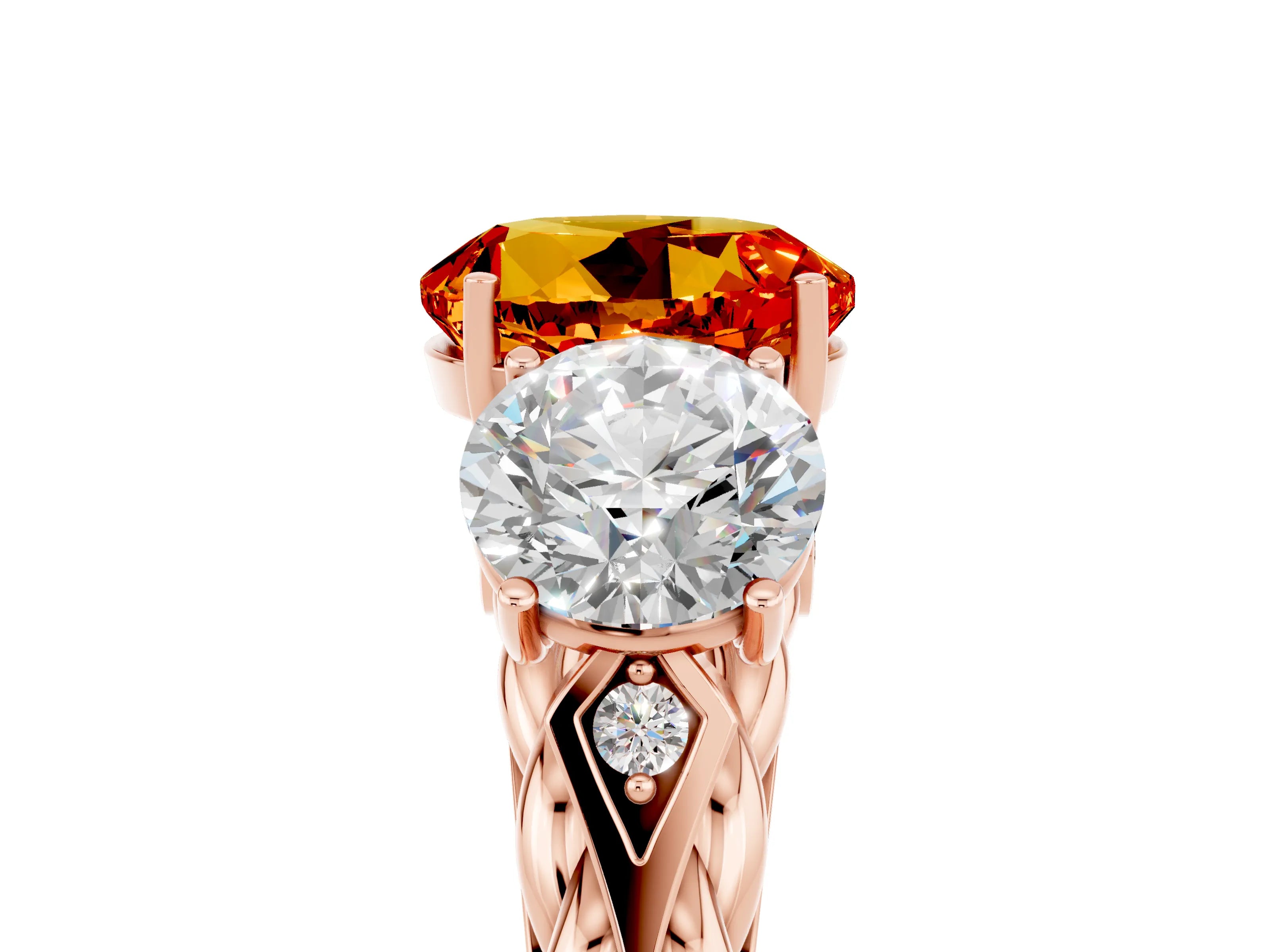 Rose gold Three-Stone Round Cut Citrine Braided Band Ring with Four-Prong Setting_17