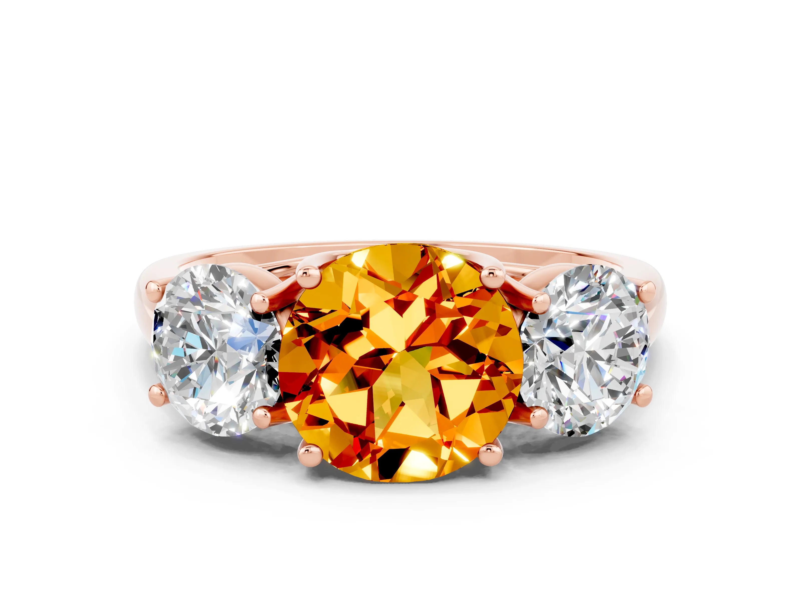 Rose gold Three-Stone Round Cut Citrine Engagement Ring with Prong Setting